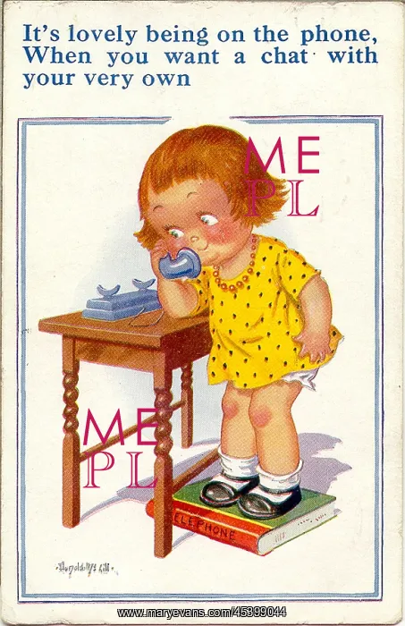 : Comic postcard, Little girl on the phone : Comic postcard, Little girl on the phone