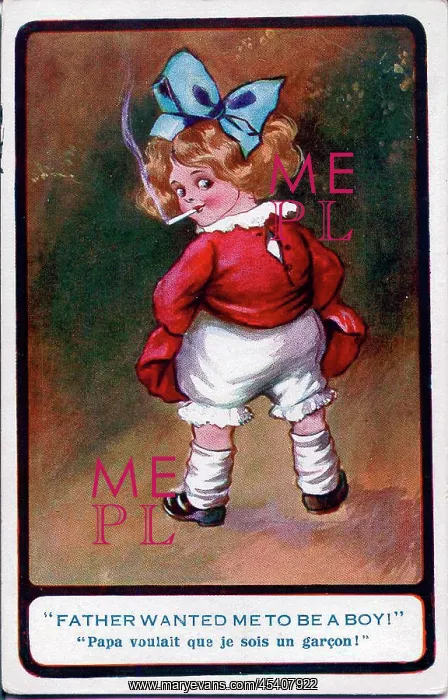 : Comic postcard, Little girl smoking a cigarette : Comic postcard, Little girl smoking a cigarette