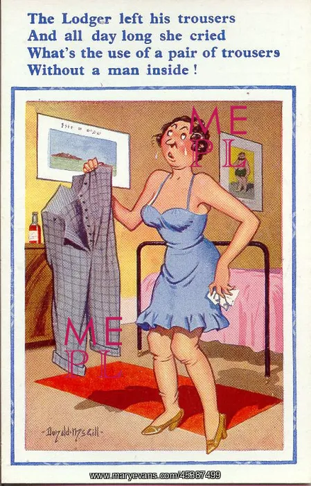 : Comic postcard, The lodger left his trousers : Comic postcard, The lodger left his trousers