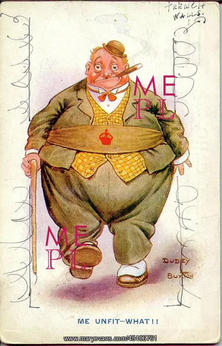 : Comic postcard, Man after army medical, WW1 : Comic postcard, Man after army medical, WW1
