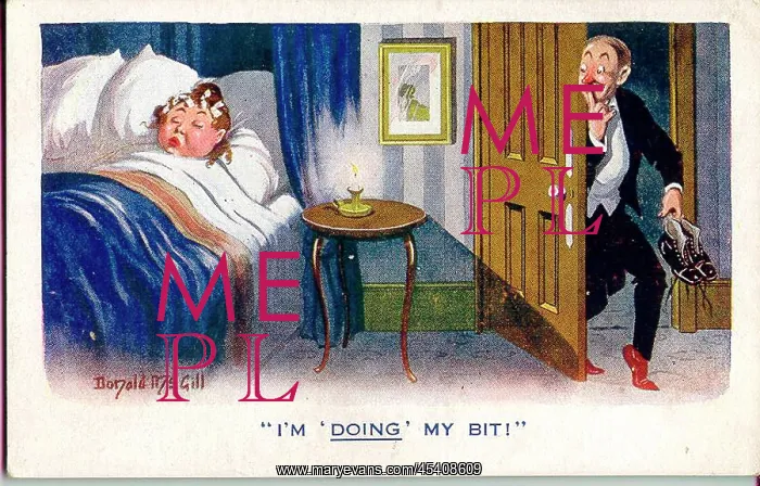 : Comic postcard, Man arrives home very late, WW1 : Comic postcard, Man arrives home very late, WW1