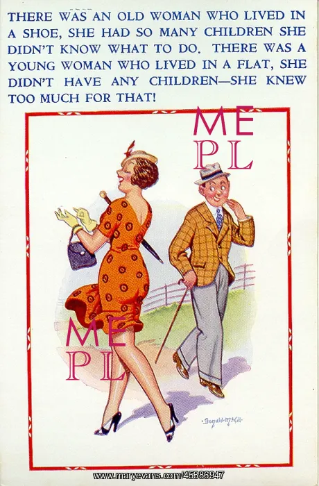 : Comic postcard, Man attracted to pretty woman : Comic postcard, Man attracted to pretty woman