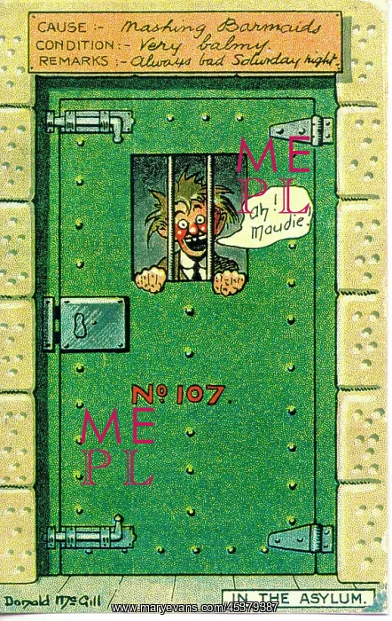 : Comic postcard, Man behind bars : Comic postcard, Man behind bars