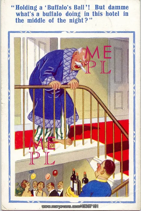: Comic postcard, Man disturbed by late night party : Comic postcard, Man disturbed by late night party