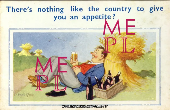 : Comic postcard, Man enjoying a drink or two : Comic postcard, Man enjoying a drink or two