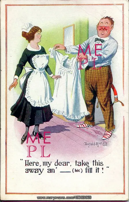 : Comic postcard, Man gives order to maid : Comic postcard, Man gives order to maid