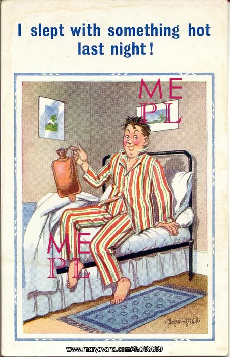 : Comic postcard, Man with hot water bottle : Comic postcard, Man with hot water bottle