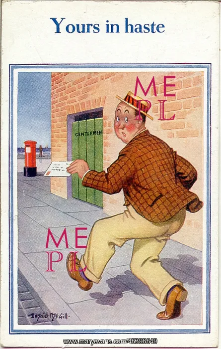 : Comic postcard, Man in hurry to post a letter : Comic postcard, Man in hurry to post a letter