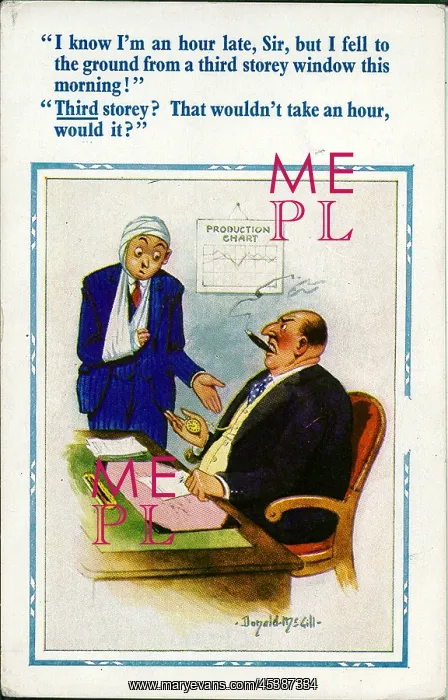 : Comic postcard, Man late for the office : Comic postcard, Man late for the office