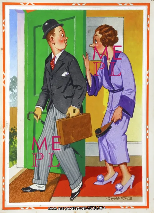 : Comic postcard, Man leaving for work in the morning : Comic postcard, Man leaving for work in the morning