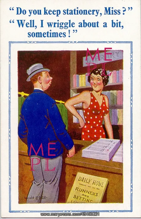 : Comic postcard, Man at a lending library : Comic postcard, Man at a lending library