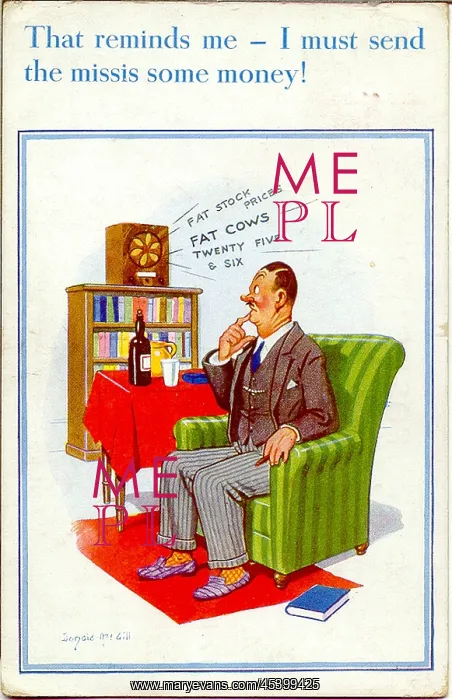 : Comic postcard, Man listening to the radio : Comic postcard, Man listening to the radio