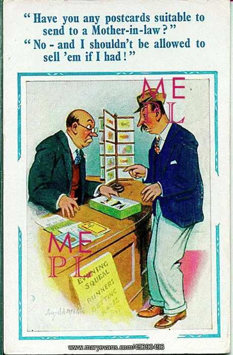 : Comic postcard, Man looking for postcards : Comic postcard, Man looking for postcards