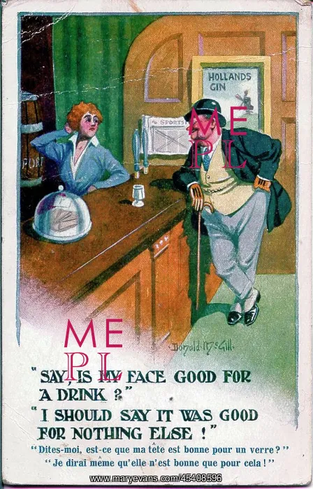 : Comic postcard, Man orders drink in pub : Comic postcard, Man orders drink in pub