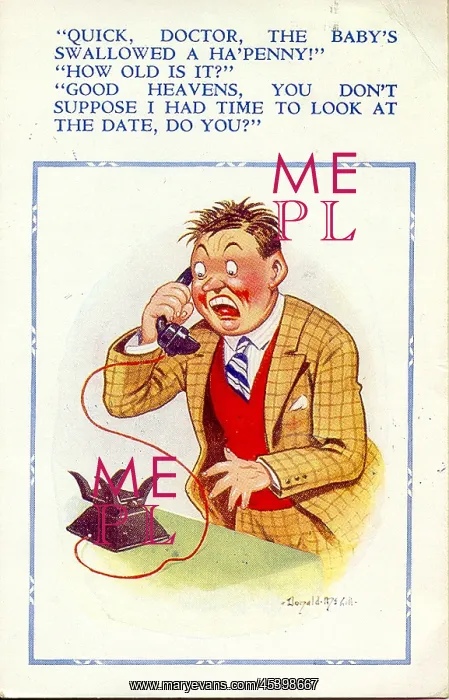 : Comic postcard, Man on the phone to the doctor : Comic postcard, Man on the phone to the doctor