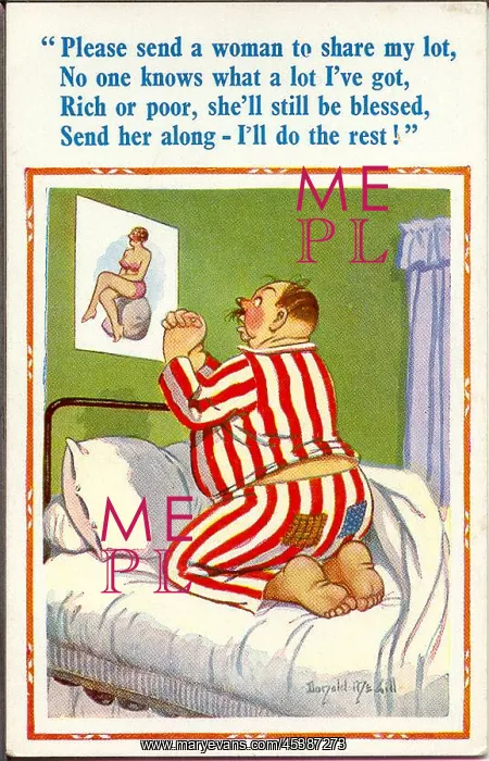 : Comic postcard, Man praying for a woman : Comic postcard, Man praying for a woman