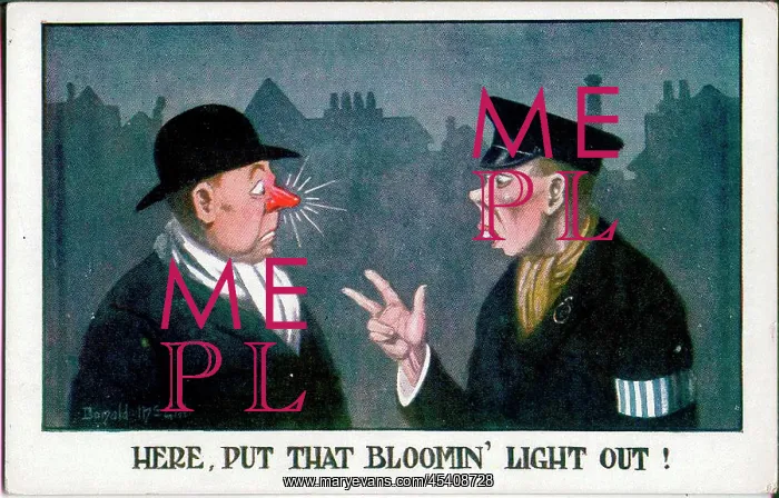 : Comic postcard, man with red nose in blackout, WW2 : Comic postcard, man with red nose in blackout, WW2