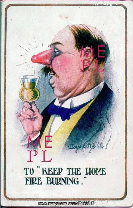 : Comic postcard, man with red nose and drink, WW1 : Comic postcard, man with red nose and drink, WW1