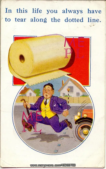 : Comic postcard, Man rushing to find a toilet : Comic postcard, Man rushing to find a toilet