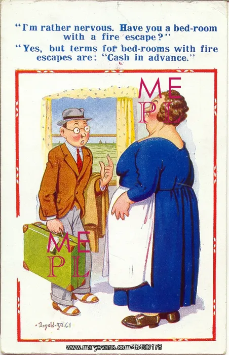 : Comic postcard, Man and seaside landlady : Comic postcard, Man and seaside landlady