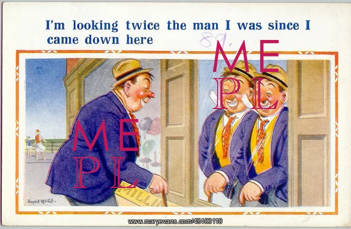 : Comic postcard, Man at the seaside seeing double : Comic postcard, Man at the seaside seeing double