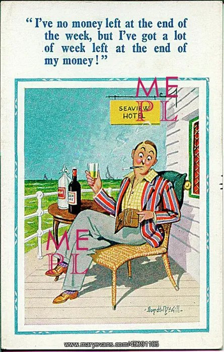 : Comic postcard, Man short of money at the seaside : Comic postcard, Man short of money at the seaside