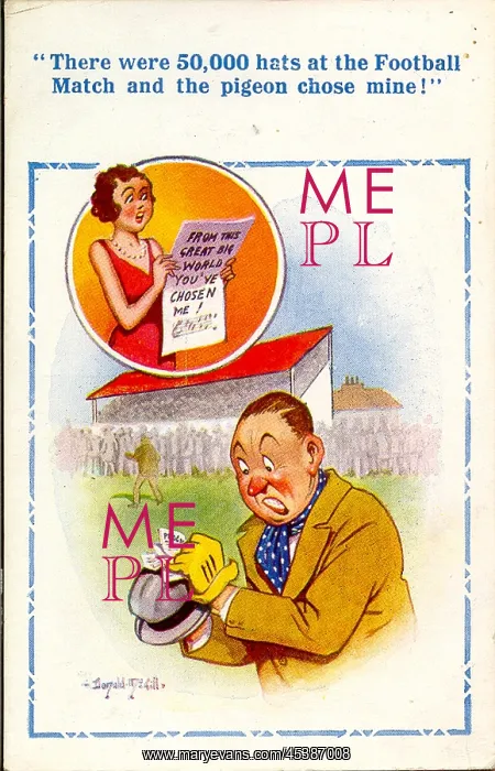 : Comic postcard, Man targeted by pigeons : Comic postcard, Man targeted by pigeons