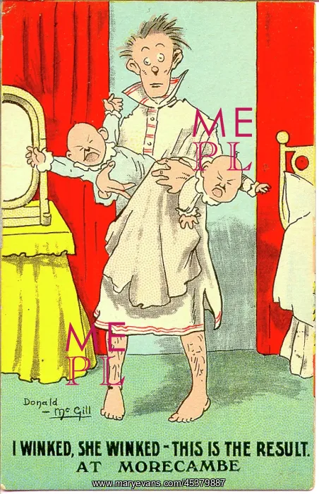 : Comic postcard, Man with twins : Comic postcard, Man with twins