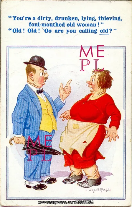 : Comic postcard, Man verbally abusing woman : Comic postcard, Man verbally abusing woman