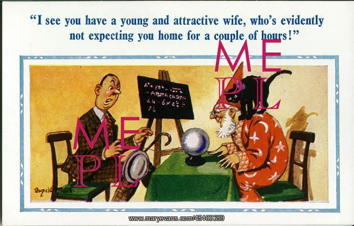: Comic postcard, Man visits fortune teller : Comic postcard, Man visits fortune teller