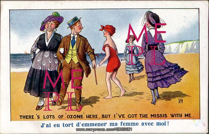: Comic postcard, Man and wife at the seaside : Comic postcard, Man and wife at the seaside