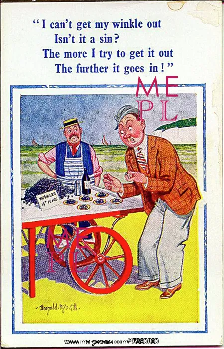 : Comic postcard, Man at winkle stall on the beach : Comic postcard, Man at winkle stall on the beach