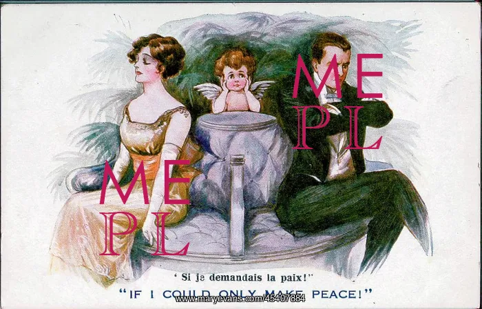 : Comic postcard, Man, woman and Cupid : Comic postcard, Man, woman and Cupid