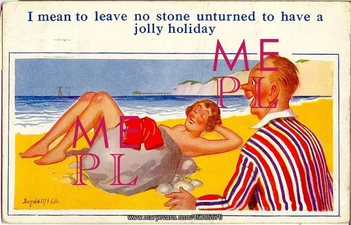 : Comic postcard, Man and woman at the seaside : Comic postcard, Man and woman at the seaside