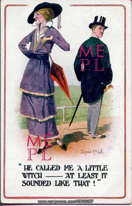: Comic postcard, Man and woman at the seaside : Comic postcard, Man and woman at the seaside