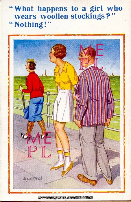 : Comic postcard, Man and two women on promenade : Comic postcard, Man and two women on promenade