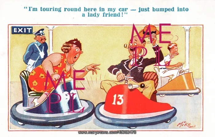  : Comic postcard, Meeting on the dodgems