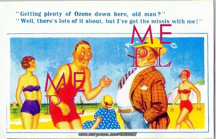 : Comic postcard, Men chatting on the beach : Comic postcard, Men chatting on the beach