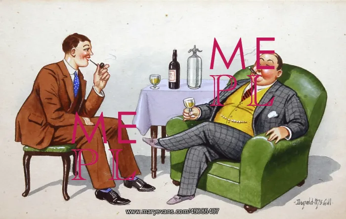 : Comic postcard, Two men drinking and chatting : Comic postcard, Two men drinking and chatting