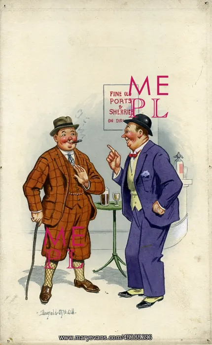 : Comic postcard, Two men drinking in a pub : Comic postcard, Two men drinking in a pub