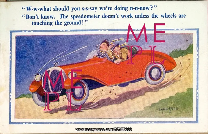 : Comic postcard, Two men in a speeding car : Comic postcard, Two men in a speeding car