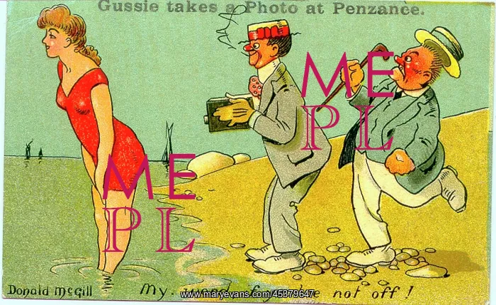 : Comic postcard, Two men and a woman at the seaside : Comic postcard, Two men and a woman at the seaside