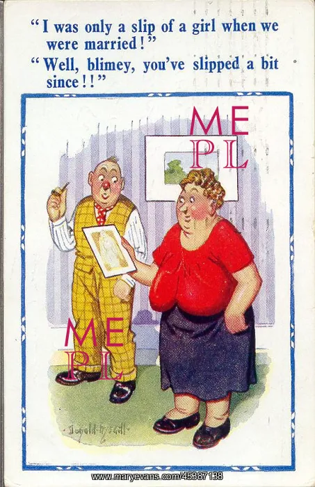 : Comic postcard, Middle-aged couple : Comic postcard, Middle-aged couple