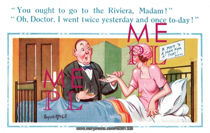 : Comic postcard, Middle-aged spinster and doctor : Comic postcard, Middle-aged spinster and doctor