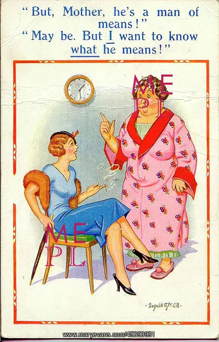 : Comic postcard, Mother and daughter discussion : Comic postcard, Mother and daughter discussion