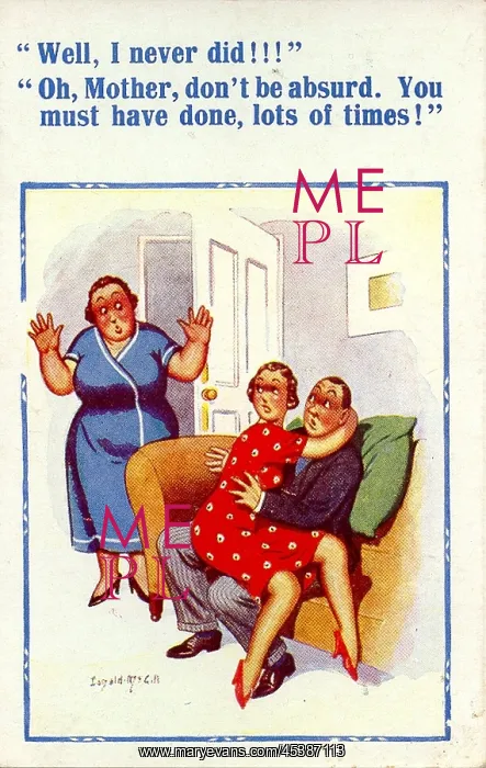 : Comic postcard, Mother shocked by daughter : Comic postcard, Mother shocked by daughter