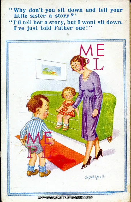 : Comic postcard, Mother with son and daughter : Comic postcard, Mother with son and daughter