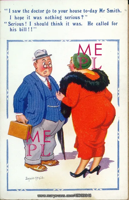 : Comic postcard, Neighbours chat in the street : Comic postcard, Neighbours chat in the street