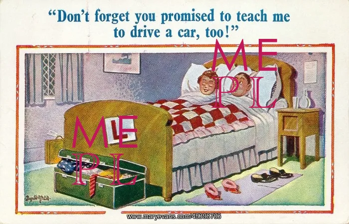 : Comic postcard, Newlywed couple in bed : Comic postcard, Newlywed couple in bed