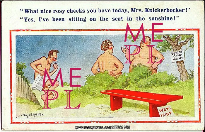 : Comic postcard, Nudist Camp - wet paint : Comic postcard, Nudist Camp - wet paint